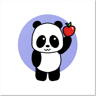 Cute Giant Panda with Apple Posters and Art